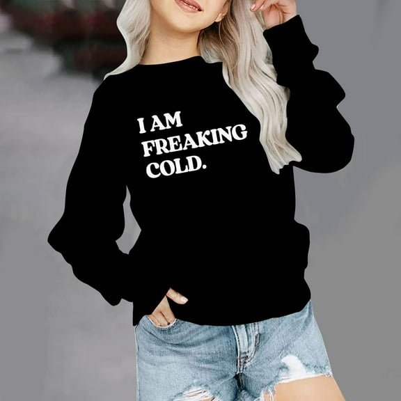 piuwrlz Sweatshirt for Girls Long Tops Sleeve Printed Hoodie Long Sleeves Without a Hat Sweater Black Size 3-4 Years