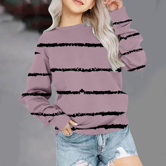 piuwrlz Sweatshirt for Girls Long Tops Sleeve Printed Hoodie Long Sleeves Without a Hat Sweater Pink Size 7-8 Years