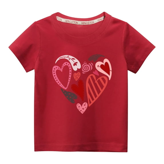 piuwrlz T-Shirt Boy/Girls Fashionable Printed Solid Color Short Sleeve Top Red Size 3 Years