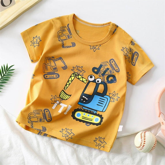 piuwrlz T-Shirt Boy and Girls Printed Cotton Short Sleeve Top Yellow Size 5-6 Years