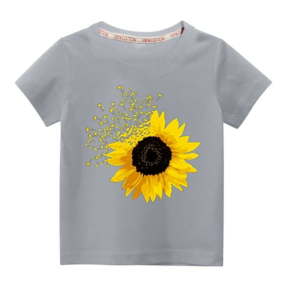Piuwrlz T-Shirt Boy and Girls Short Sleeve Printed Top Gray Size 5 Years
