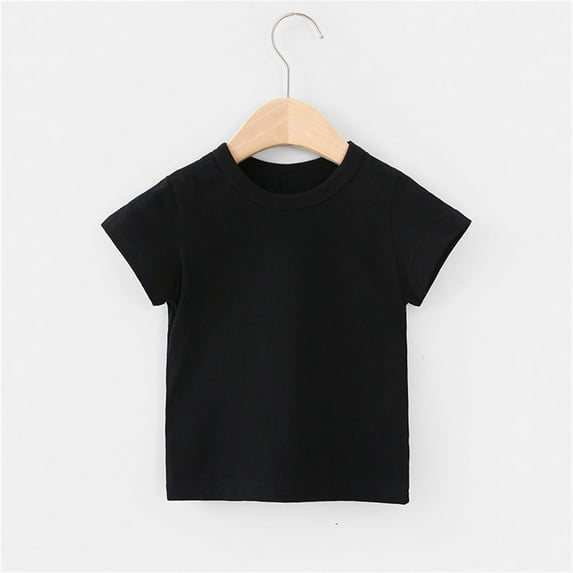 Piuwrlz T-Shirt Boy and Girls Solid Color Cotton Undershirt Short Sleeve Top Black Size 12-18Months