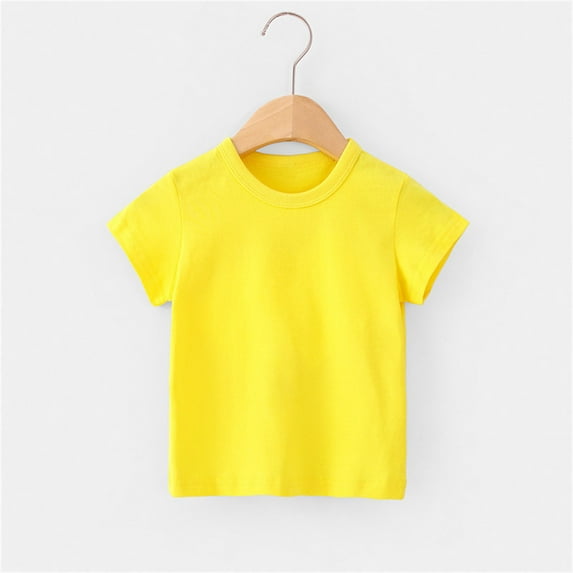 Piuwrlz T-Shirt Boy and Girls Solid Color Cotton Undershirt Short Sleeve Top Yellow Size 24Months