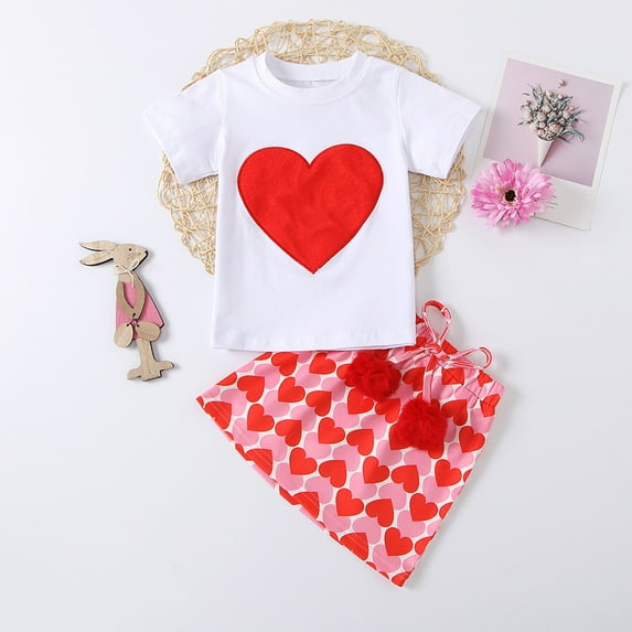 piuwrlz T-Shirt Top+Skirt set for Kid Girls Flower Short Skirt Skirts Printed Mesh Yarn Skirts Set Red Size 100