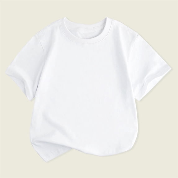 piuwrlz T-Shirts for Girls Short Tops Sleeve Solid Color Round Neck T Shirt Short Sleeve Kids White Size 8-9 Years