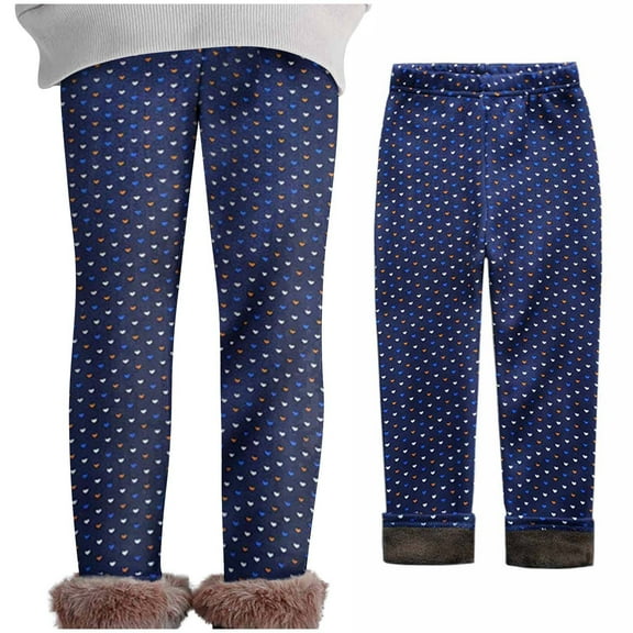 Piuwrlz Thickened Tight Pants for Girls Printed Plush Single Piece Leggings Blue Size 2-3 Years