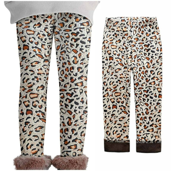 Piuwrlz Thickened Tight Pants for Girls Printed Plush Single Piece Leggings Brown Size 6-7 Years