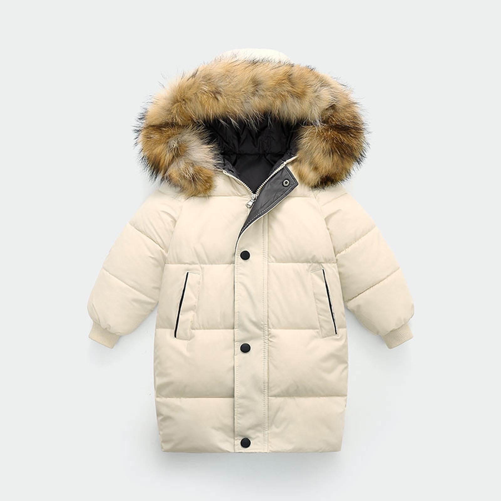 Cethrio Winter Toddler Jacket for Kids Boys Girls Long Sleeve Outerwear Coats Cotton Beige Size 4-5 Years