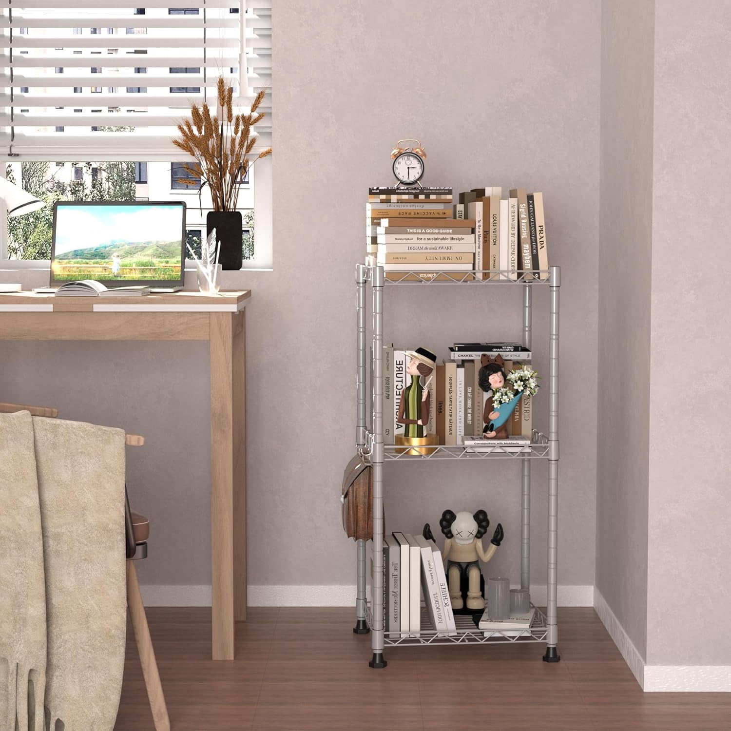 Silver Shelf Racks pkjdc 3 Tier Storage Shelves Rack 16.6L x 11.5W x 32.5H Adjustable ...