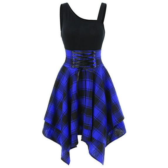 plaid dresses for women vintage off the shoulder high waisted dress bandage high waisted skirt irregular hem dress