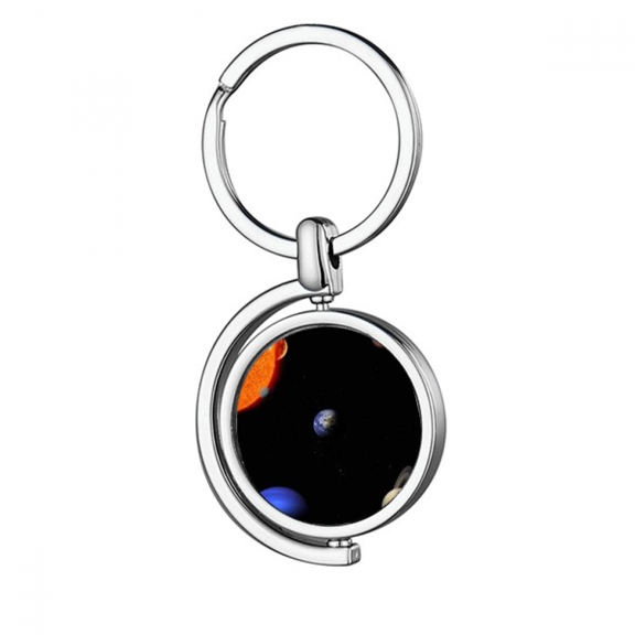 planet red blue dark night rotating keychain metal keyring holder