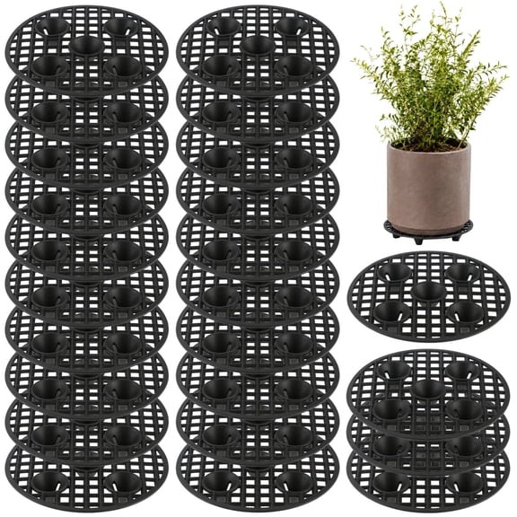 24 Pcs Round Pot Elevator Risers, 7.9 in Heavy Duty Plastic Flowerpot Base, Floor Protection Saucer to Prevent Surface Damage, Black Planter Stand for Indoor Outdoor Garden Patio Potted Plants