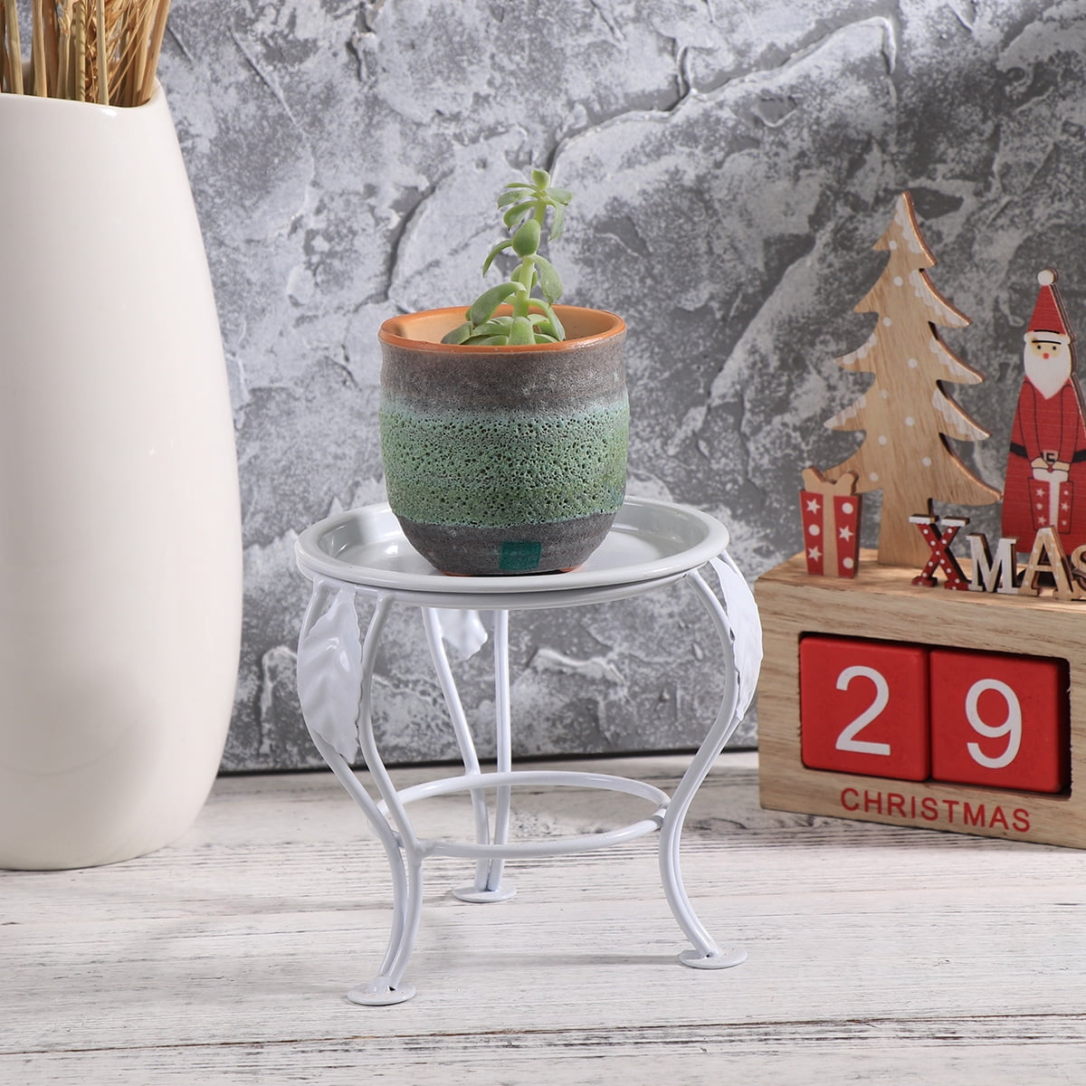 plant stand Iron Metal Mini Small Flower Plants Pot Stand for Indoor Outdoor Balcony Desk (White