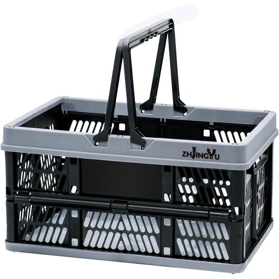plastic baskets with handles 20L,collapsible crates for storage,14.96"x9.84"x7.87" foldable shopping basket ,foldable crate with Handles for car Classroom Kitchen Bathroom Medicine Milk