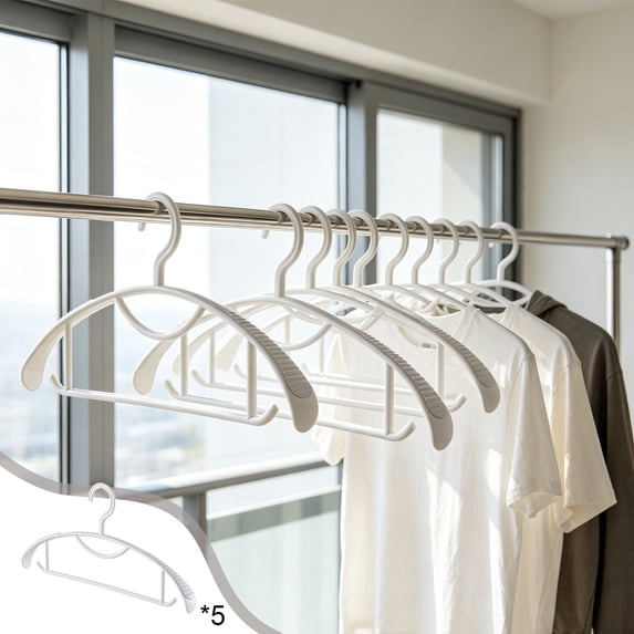 Plastic Clothes Hangers Set, Seamless Non Slip Thickened Space Saving Closet Hangers for Shirts Pants Coats Drying Racks 5 Pack