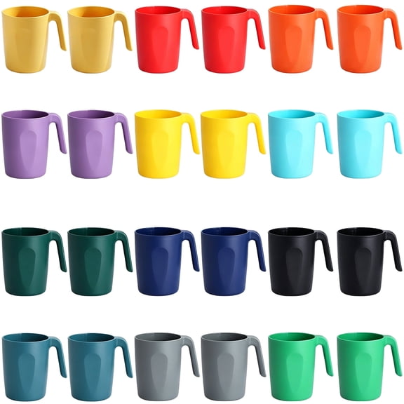 24 Pcs Plastic Cups with Handles, Colorful Coffee Mugs, Reusable Drinking Cups, Lightweight Bathroom Rinse Mugs, 12 Colors for Water Juice Milk Tea Soda Home Outdoor Use