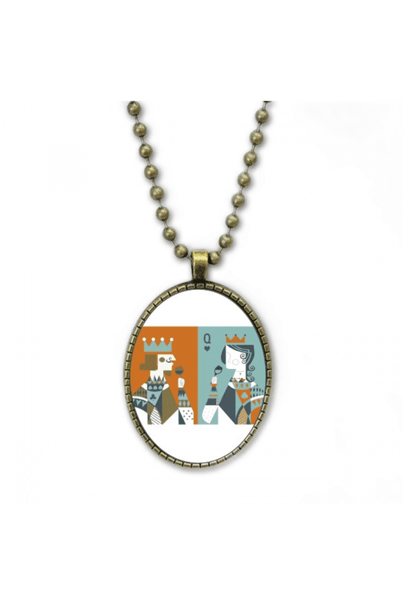 playing cards illustration k q pattern necklace vintage chain bead pendant jewelry collection