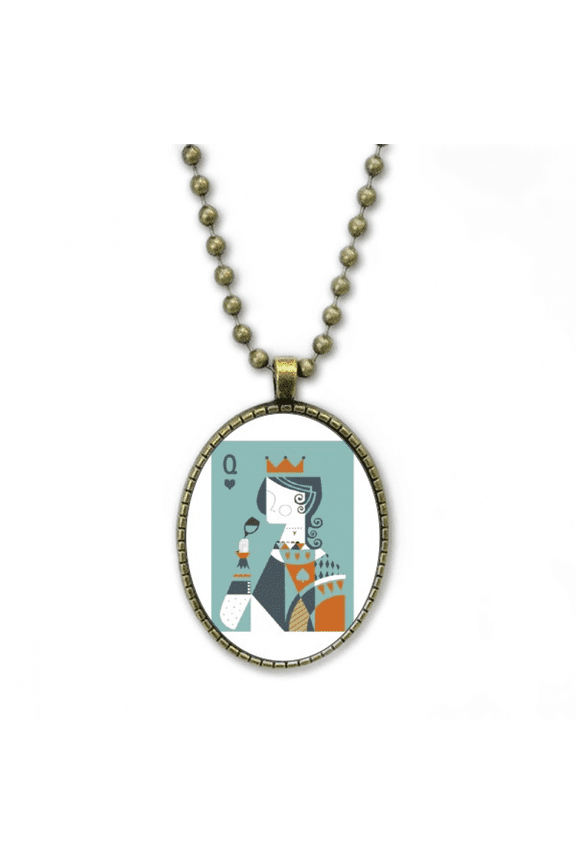 playing cards illustration q pattern necklace vintage chain bead pendant jewelry collection