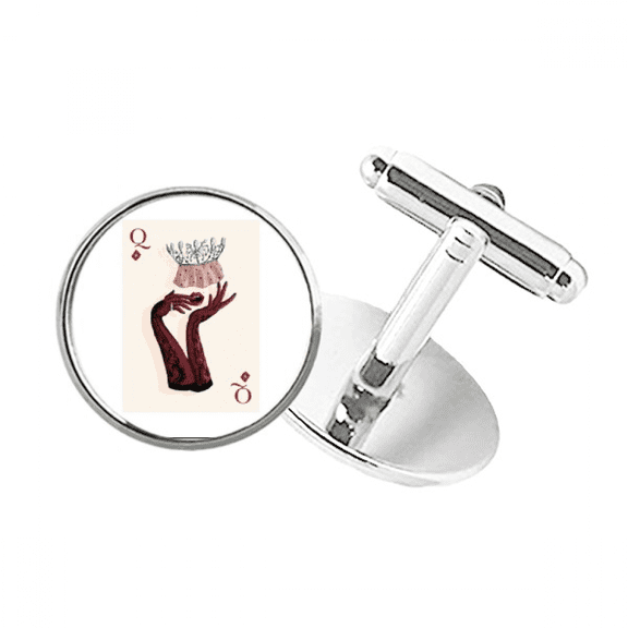 playing cards q pattern round button cuff clip stud cufflinks