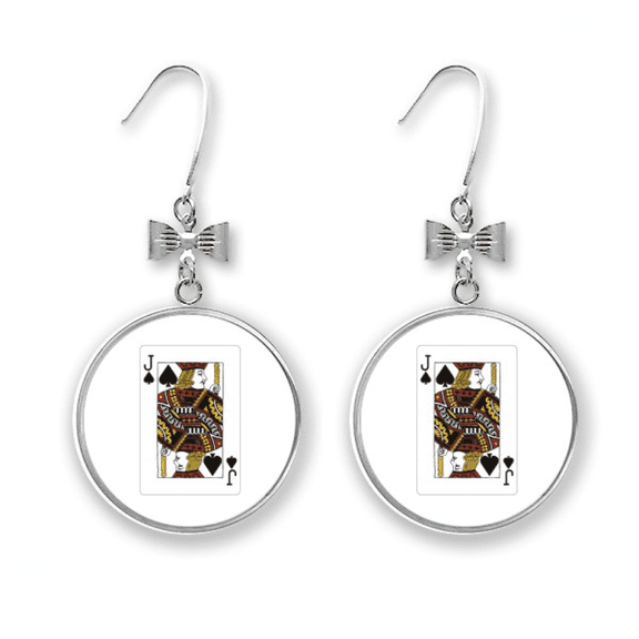 playing cards spade j pattern bow earrings drop stud pierced hook