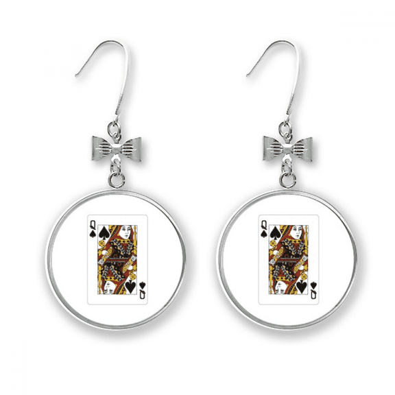 playing cards spade q pattern bow earrings drop stud pierced hook