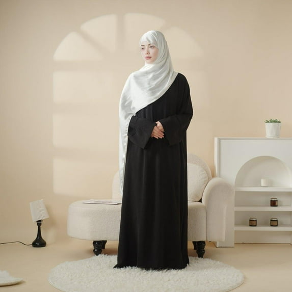 pleated Abaya Islam Soft and Elegant Solid Color Long sleeve Abaya Dress with Pockets for Muslim Women