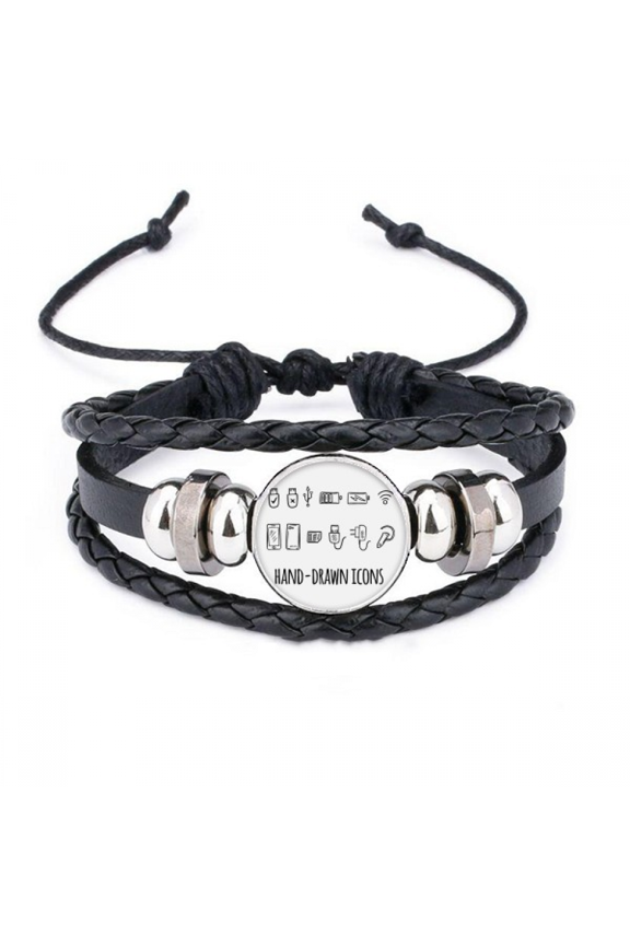 plug socket charging cable pattern bracelet braided leather woven wristband