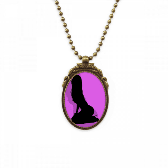 plump long hair woman kneeling antique necklace vintage bead pendant keychain