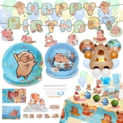 pluokvzr 181pcs Capybara Birthday Decorations Tableware Set Cute Animal Theme Birthday Decor with Banner Balloons Plates for Party Baby Shower