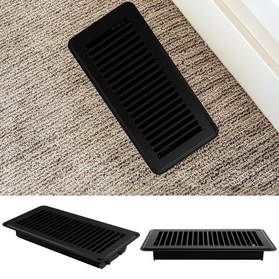pluokvzr 2pcs Floor Vent Covers 10inch Heavy Duty Floor Register Aluminium Alloy Heat Vent Covers Rust Proof Floor Grates Adjustable Floor Vent Grille for Floor Ceiling Wall Home (Black)