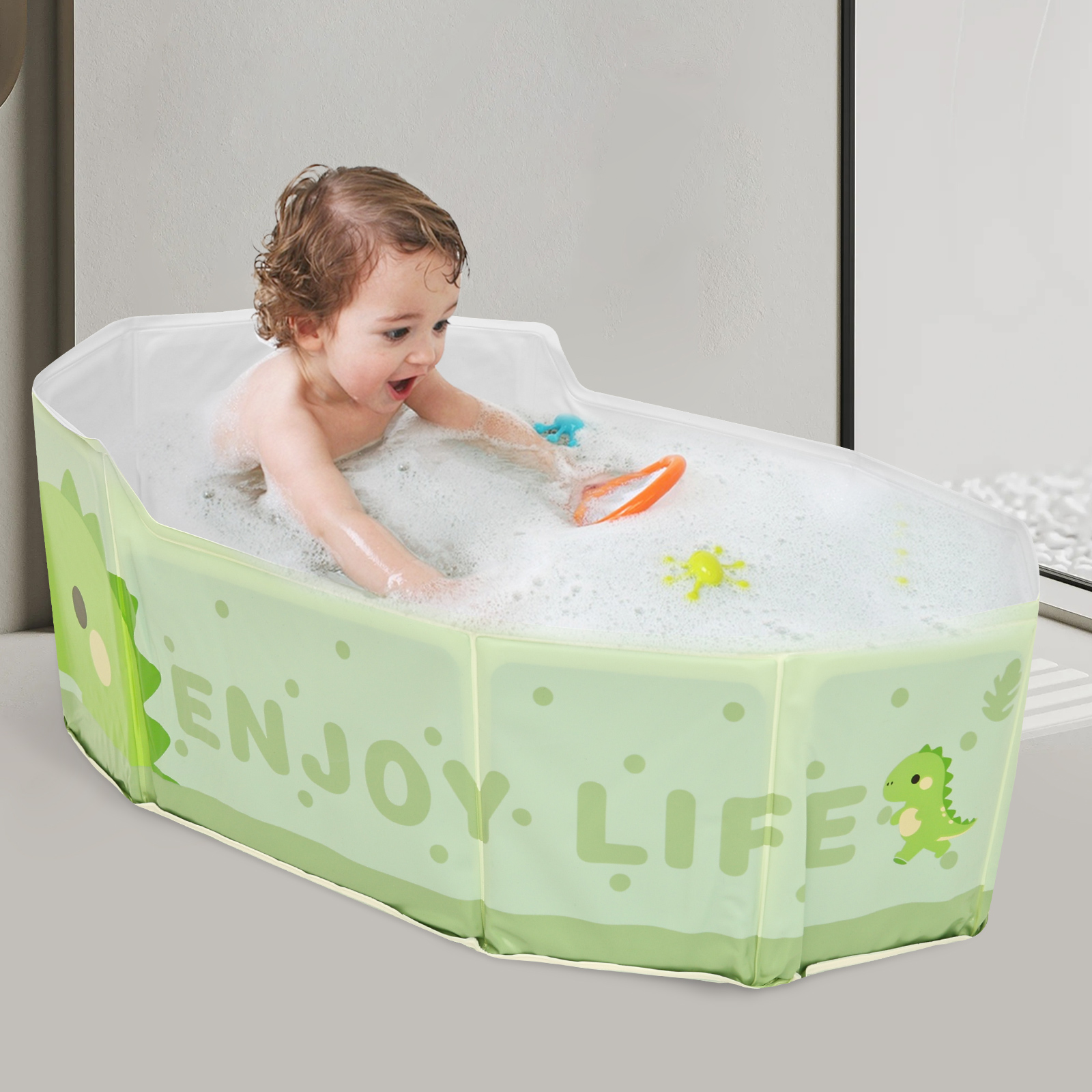 pluokvzr Foldable Kid Bathtub for Shower Portable Toddler Baby Bathtub with Drainage Design Space Saving for 0 to 8 Years Old Children Pet Travel