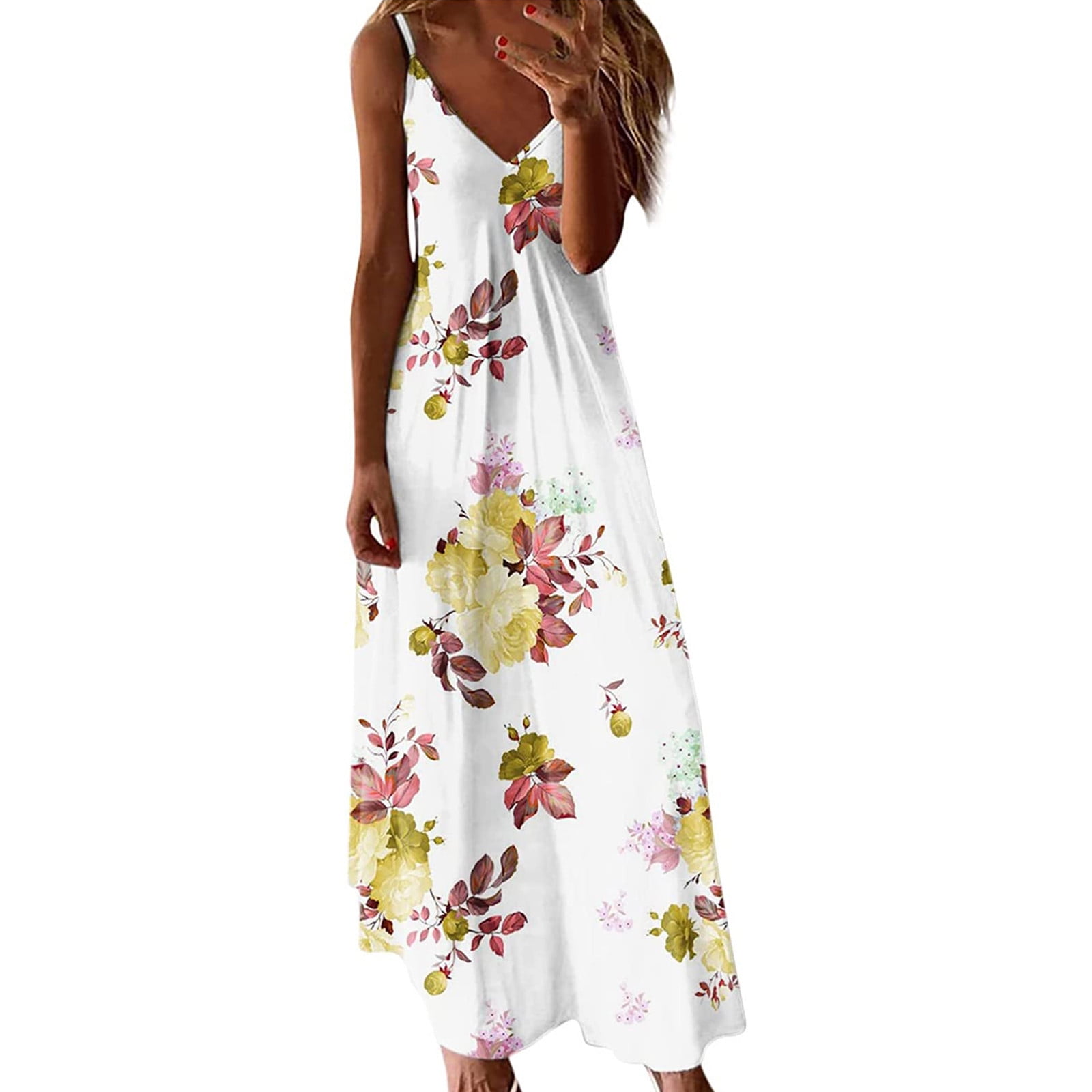 plus Size Chiffon Jacket Women Summer Casual Sleeveless V Neck Long Flower Print Dress Petite Maxi Dresses for Short Women
