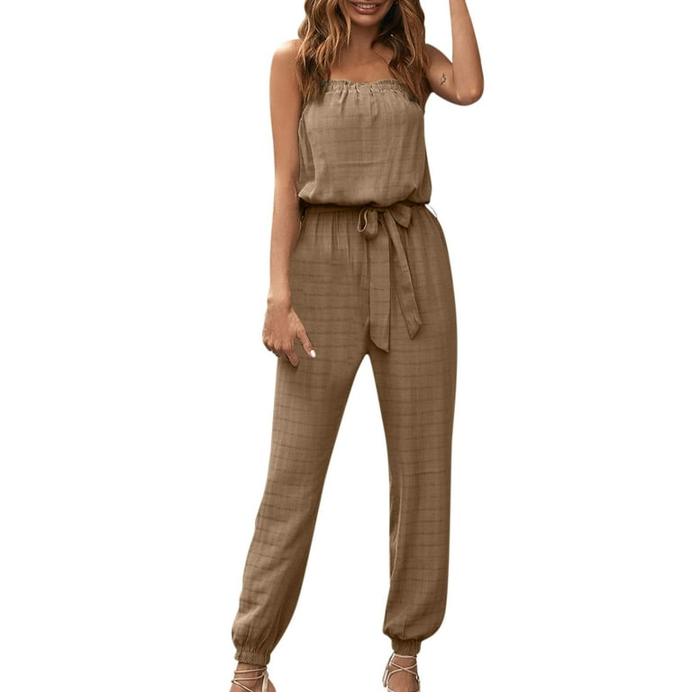 Ladies Summer Solid Color Fashion Jumpsuit Off The Shoulder Casual Jumpsuit plus  Size Suits Womens Formal Jumpsuit for Women plus Size 