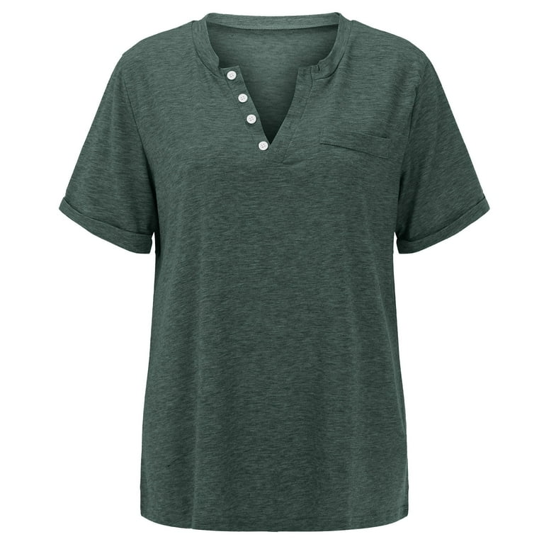 plus Work Clothes plus Size Banded Bottom Tops for Women plus Size Women s Tops V Neck Button Fashion Solid Color Short Sleeved Pocket Loose T Shirt Walmart