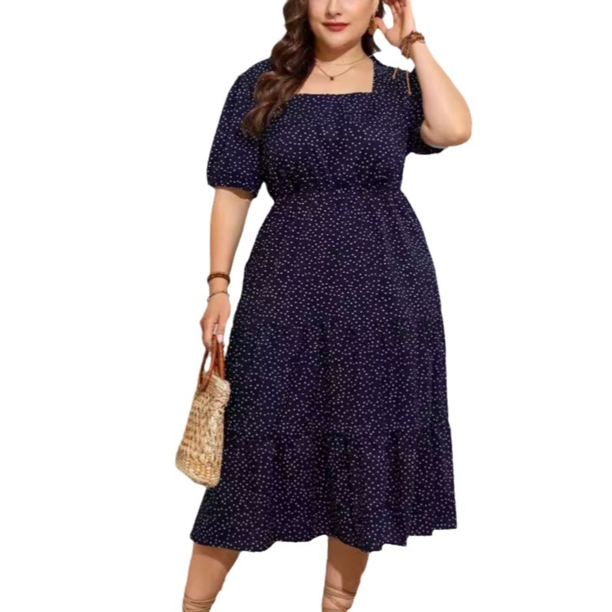 Square Neckline Long Lace Dress With Slit Pool Plus Size