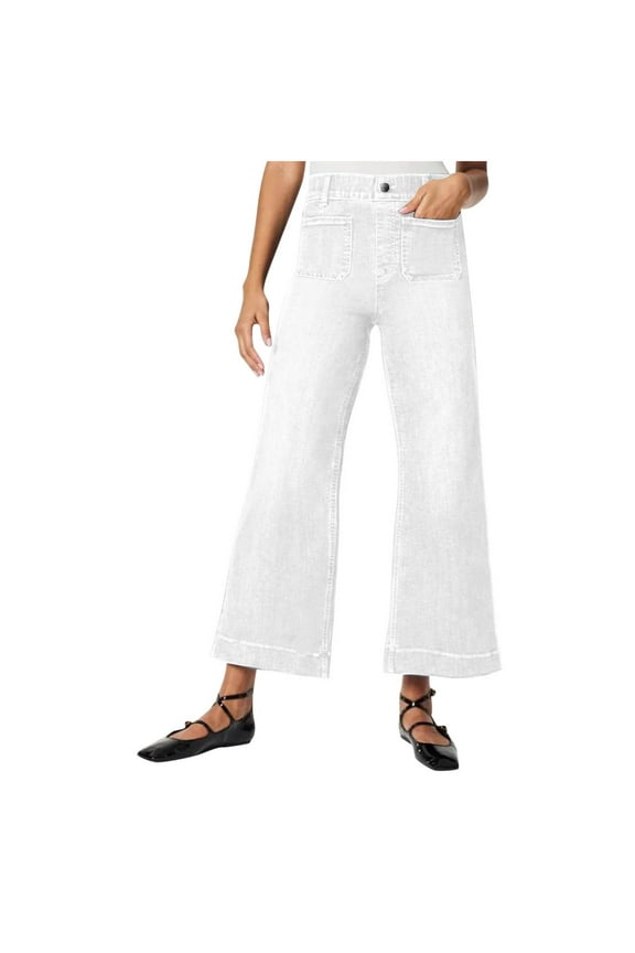 plus size Wide Leg jeans for Women Trendy High Waisted Stretchy casual loose Denim Pants Baggy Trouser with Pockets,White,L