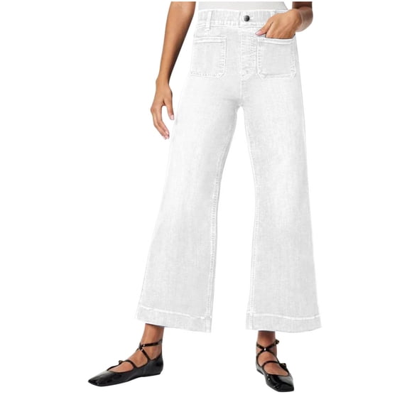 plus size Wide Leg jeans for Women Trendy High Waisted Stretchy casual loose Denim Pants Baggy Trouser with Pockets,White,L