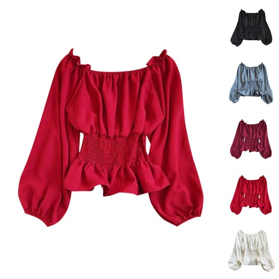 plus size blouse chiffon blouses for women fall blouses women long sleeve Women's Sequin Top With Ruffle Hem Festival Ready