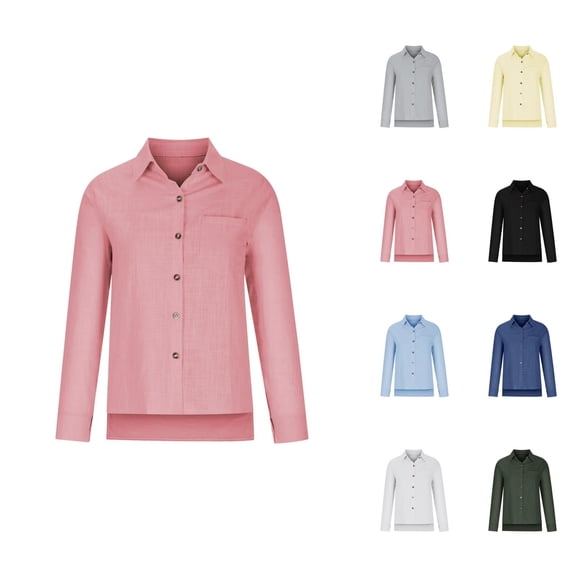 plus size blouse chiffon blouses for women interview blouses women conservative Ladies Casual Spring Summer Cotton Linen Lapel Tie Pocket Long Sleeve Shirt