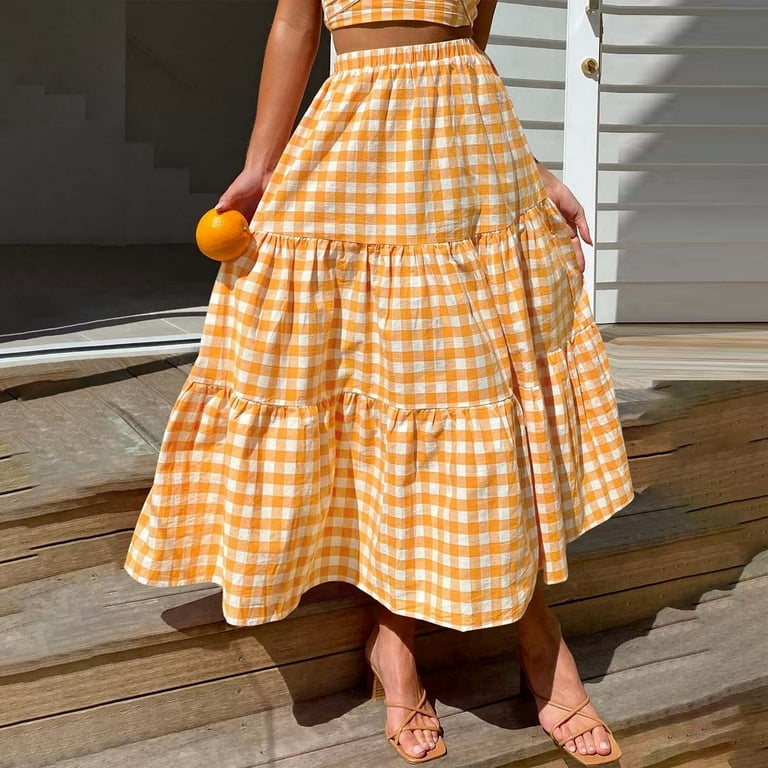 Plus size pleated check skirt on sale