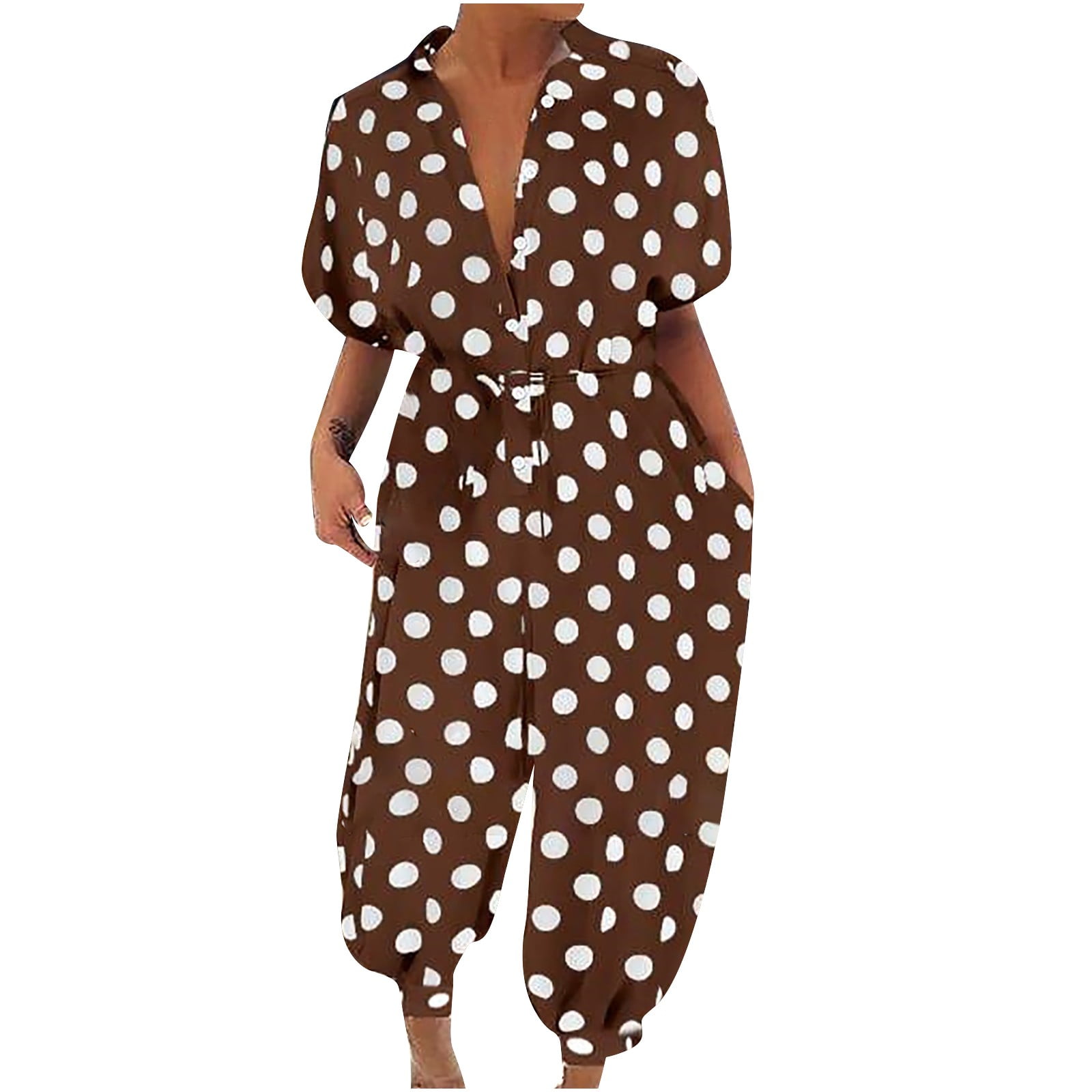 Polka Dot Romper Women Elegant Puff Short Sleeve High Waist Jumpsuit –  Arimonz