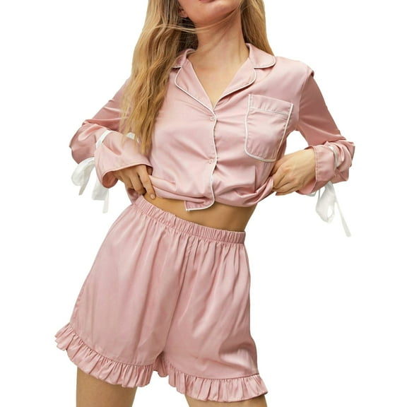 plus size matching pajama sets for women 100% breathable cotton button down sleepwear Womens Pajamas Long Pants Sleepwear Sets Soft Comfy Night Wear V Neck Loungewear Cute Pajama Wear