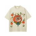 thumbnail image 1 of plus size mens 100 cotton y2k vintage washed apricot printed t shirt short sleeve cat orange print year round wear street style versatile, 1 of 7