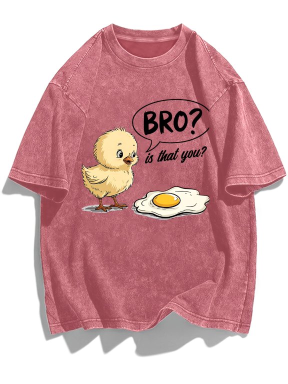 plus size retro washed womens short sleeve t shirt with funny chicken fried egg pattern soft and breathable washed fabric basic daily clothing for farm animal enthusia