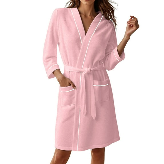 plus size split short pajamas for curvy women 3X-5X relaxed fit Women's Lightweight 3/4 Sleeve Robe Knee Length Kimono Bathrobe Spa Robe For Women