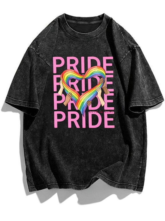 plus size womens plus size washed t shirt retro pride print tee washed casual short sleeve crew neck pride month top