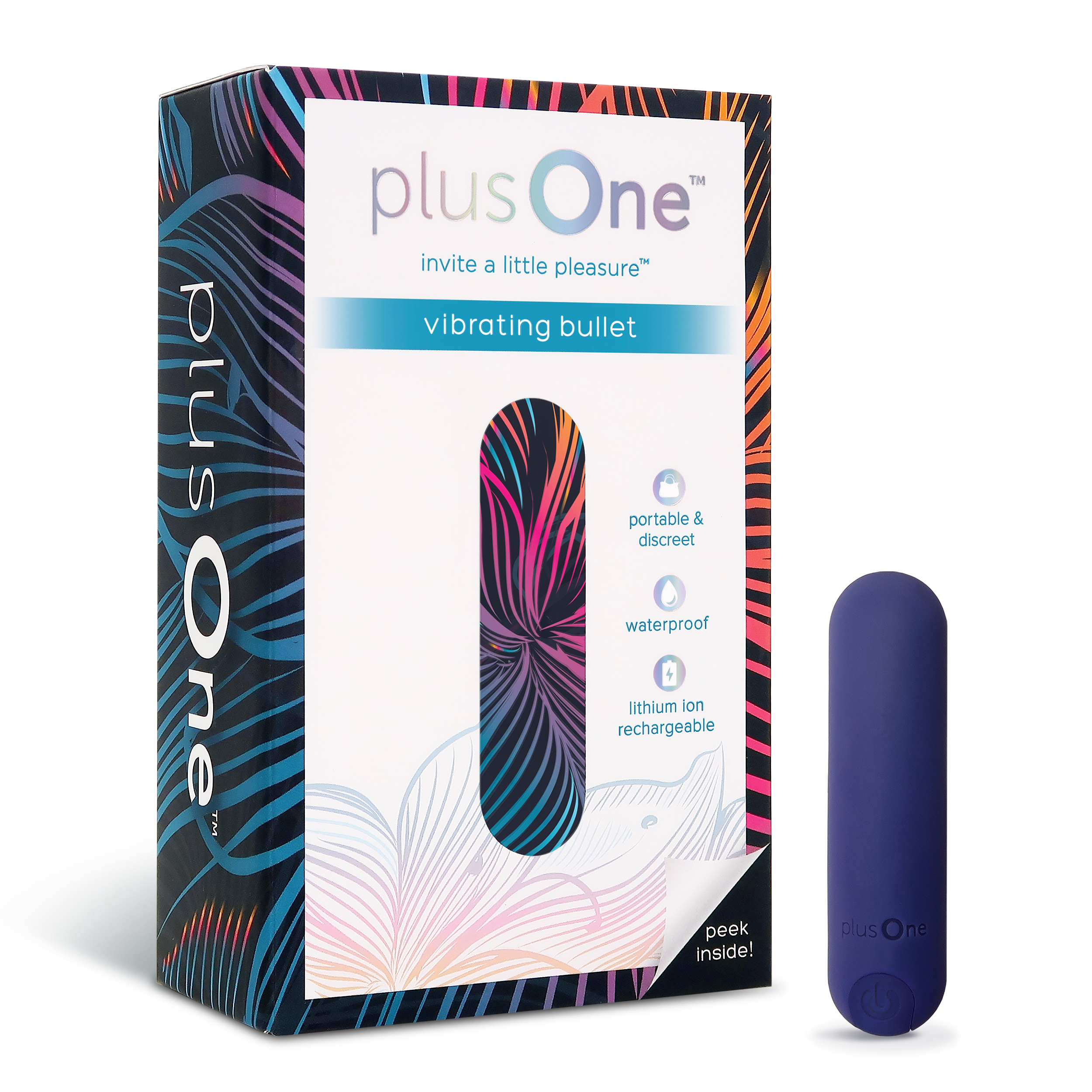 plusOne Vibrating Bullet Soft Touch Massager, 10 Vibration Settings, Waterproof - image 1 of 11