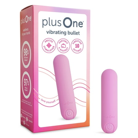 plusOne Vibrating Bullet Soft Touch Massager, Pink, 10 Vibration Settings, Waterproof