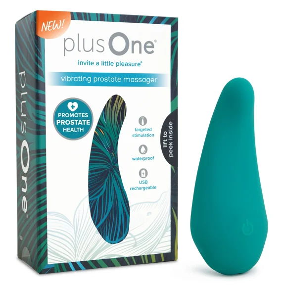 plusOne Vibrating External Prostate Massager, Teal, 10 Vibration Settings