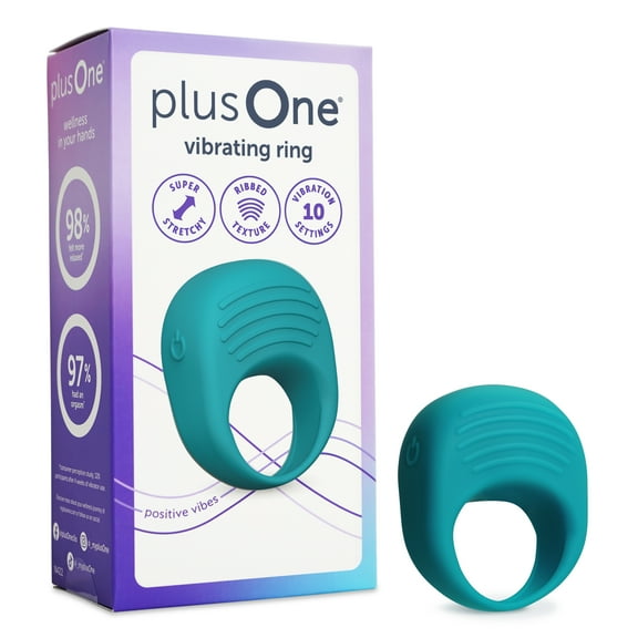 plusOne Vibrating Ring Soft Touch Silicone Massager, 5 Vibration Settings, Teal Color, Waterproof